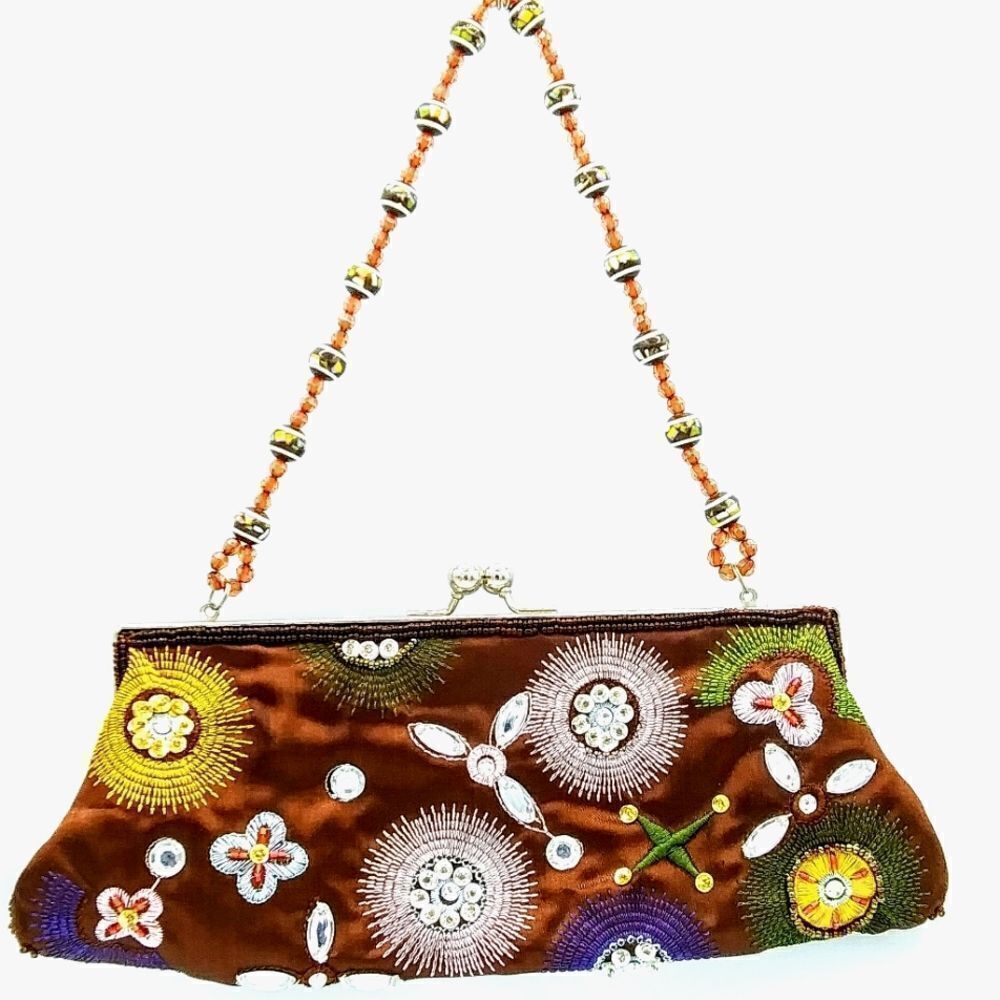 Vintage Chateau Women's Small Embroidered Beaded Sequin Clutch Bag